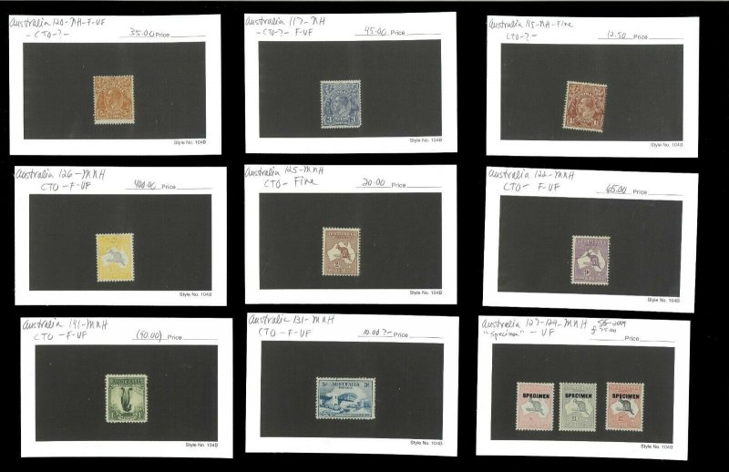 Australia Lot of 34 w/Specimen Cancels & Ovpts. MNH F-VF. Net  525.00