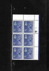 Great Britain Stamps: Northern Ireland: #NIMH32; 18p Machin UR # Blk/6 (1/1) MNH