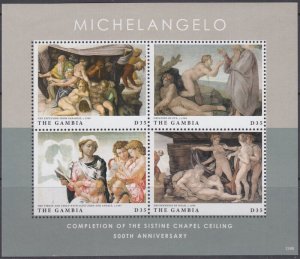 GAMBIA Sc# 3479a-d MNH SHEET of 4 DIFF SISTINE CHAPEL  by MICHELANGELO