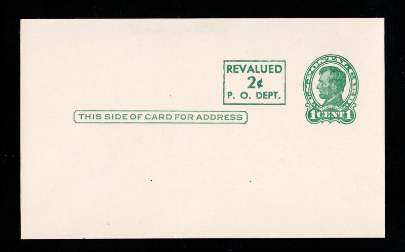 1952 REVALUED POSTAL CARD 2¢ ON 1¢ GREEN LINCOLN SCOTT #UX40 UNUSED