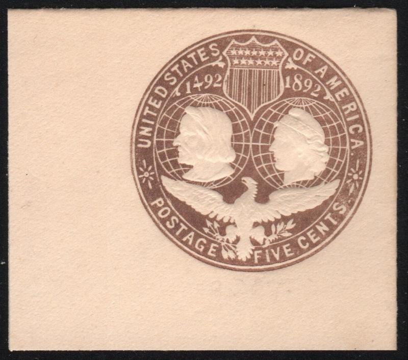 SC#U350 5¢ Columbus & Liberty Cut Square: Full Corner, Die A (1893) Unused