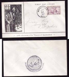 Newfoundland-FDC-Sc#270- id55-Bonavista NFLD-June 24 1947-Cabot's Discov...