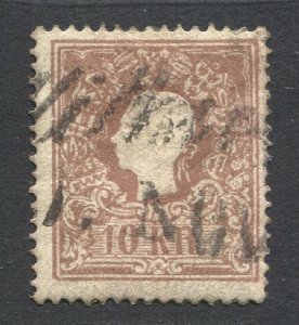 AUSTRIA 1858  Sc 10a - 10kr brown, Type I,  light script cancel, Sc CV $24