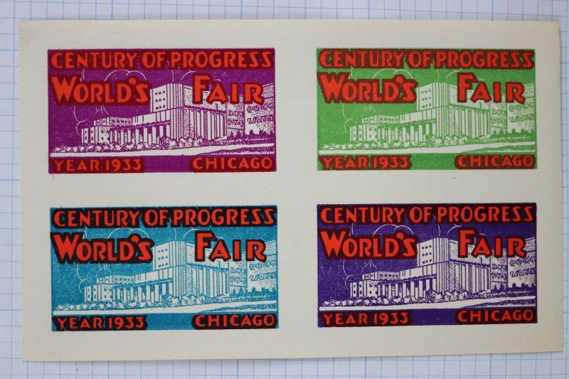 World's Fair Chicago 1933 Century of Progress Poster stamp block ad souvenir MNH