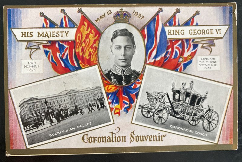 1937 Ashford England Coronation King George VI Souvenir Postcard Cover To Usa