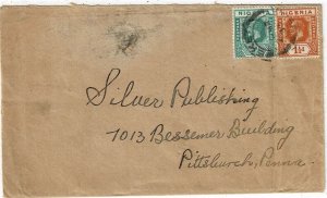 Nigeria 1933 Eket cancel on cover to the U.S., SG 15, 17, Scott 18, 20