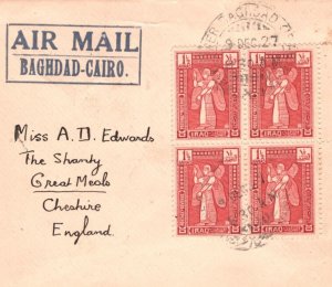 IRAQ Air Mail 1927 Cover *BAGHDAD-CAIRO* Etiquette GB via Egypt Cheshire MA193