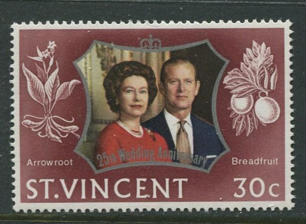 St Vincent - Scott 344 - Silver Wedding -1972 - MVLH - Single 30c Stamp