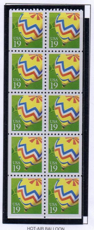 United States Sc 2530a 1991 19 c Balloon stamp booklet pane mint NH