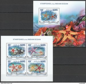 2013 Maldives Marine Life Starfishes Of The Indian Ocean Kb+Bl ** Ml630