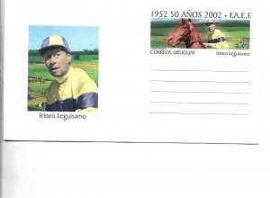 URUGUAY 2002 IRINEO LEGUISAMO HORSE RIDER HORSES POSTAL STATIONERY