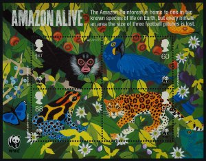 Great Britain 2893 MNH WWF, Amazon Alive, Birds, Frog, Jaguar, Spider Monkey