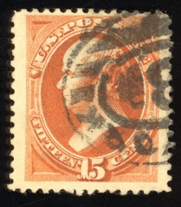 US Scott 163 Used 15 Cent UYellow Orange 1873 Lot T921 bhmstamps