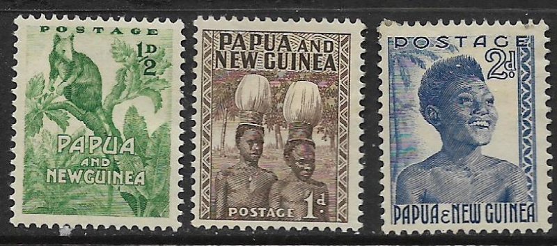 PAPUA NEW GUINEA  122-124  MINT HINGED, REMNANTS,  ISSUES OF 1952