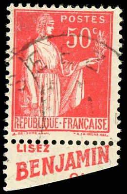 France 267 Used Advertisement Label - Type 1 - Benjamin