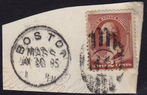 USA - 1883 - Scott #210 - used on piece - BOSTON MASS. 1885 pmk