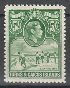 TURKS & CAICOS 1938 KGVI PICTORIAL 5/-