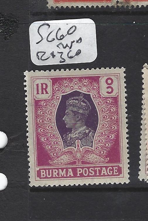 BURMA   (P3007B)  KGVI   1R PEACOCK  SG 60  MNH