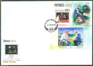 GUINEA BISSAU 2013 CHESS PAINTINGS DUCHAMP FLAGG STODDARD SOUVENIR SHEET FDC