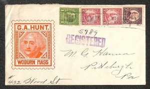 USA G.A. HUNT STAMP DEALER WOBURN MASSACHUSETTS REGISTERED AD COVER 1931