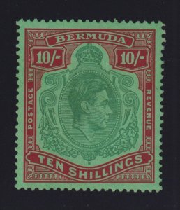 Bermuda Sc #126a (1938-51) 10sh brown lake & green KGVI Perf 14 Mint VF H