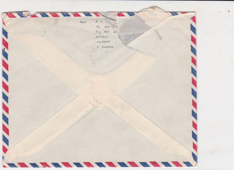 Rhodesia and Nyasaland 1963 Airmail Machine Slogan Stamps Cover to EnglandR18131