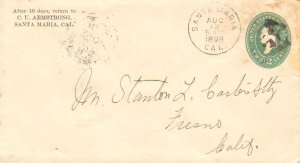 United States California Santa Maria 1898 geometric  Postal Stationery Envelope.