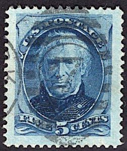 US Stamp #179 5c Blue Taylor USED SCV $25. Massive Jumbo, Superb Centering.