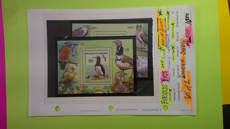 Burundi 2015 Birds Souvenir Sheets set of 2.  NOT IN SCOTT.