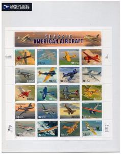 US Sc #3142 Classic American Aircraft Full Sheet Still in Wrapper MNH