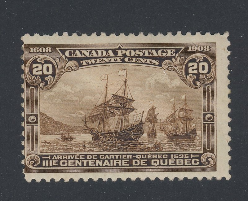 Canada 1908 Quebec Stamp; #103-20c MH Gum Crease Fine. Guide Value = $150.00