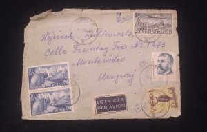 C) 1956. POLAND, AIR MAIL SENT TO URUGUAY, MULTIPLE STAMPS