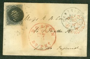 1861, 24¢ steel blue (Scott 70b) tied on small cover Boston to London