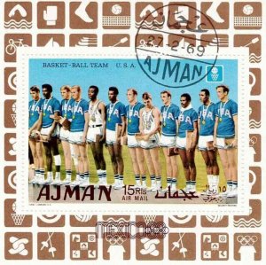 Ajman / USA Basketball Team Souvenir Sheet / 1972 / Pre-cancelled gummed