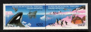 Chile Sc 934a-b MNH Pair+S/S of 1990 - Antarctics - Pinguins