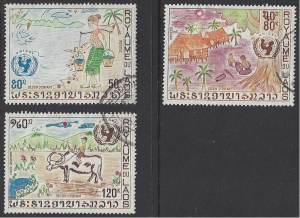 Laos #233-4 &C90 MHN set 25th anniversary UNICEF, issued 1972