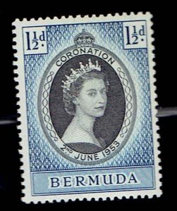 BERMUDA SCOTT#142 1953 1-1/2d CORONATION OF QUEEN ELIZABETH II - MNH