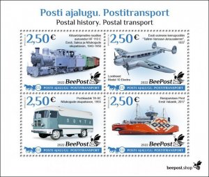 Estonia 2022 Postal History transport Train Bus Airplane Ship BeePost Block MNH