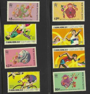 HONG KONG MONKEYS (615-618) & 1992 SUMMER OLYMPICS (624-627)  FREE SHIP