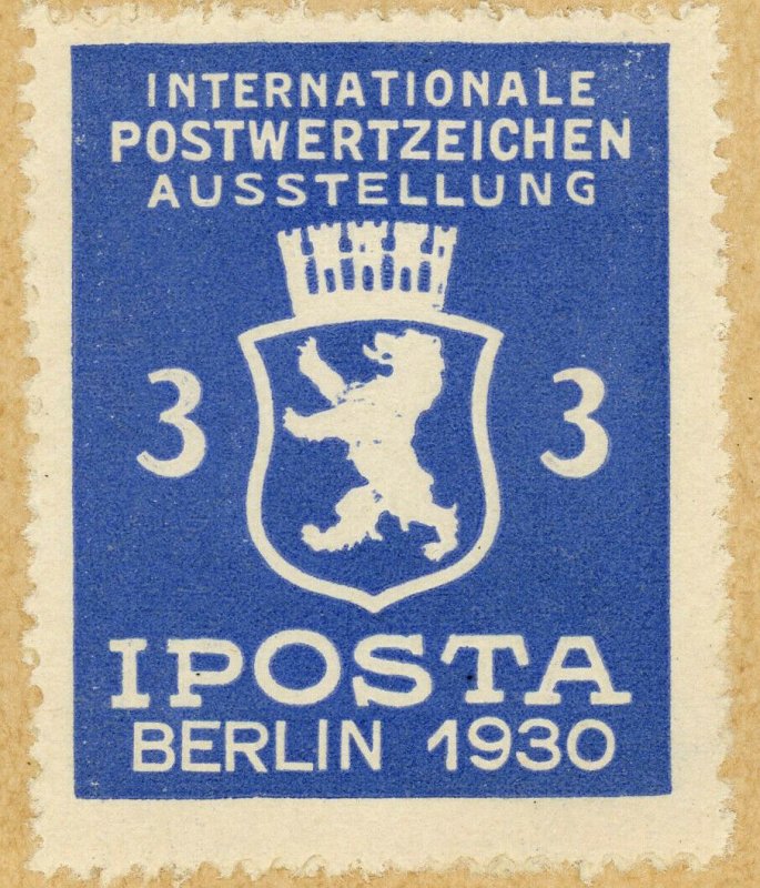 IPOSTA Berlin Germany 1930 International Postal Stamp Exhibition Cachet Label