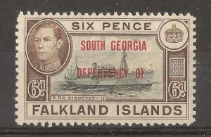 FID - South Georgia 1944 6d Blue-Black Centre Mint Cat£21