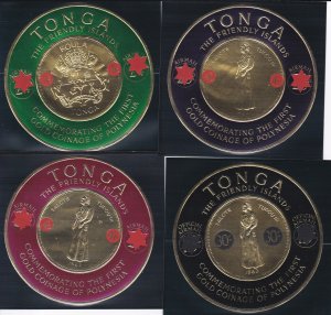 Tonga # 141-145, C11-15, CO8. Gold Coinage Revalued Self Adhesives, NH, 1/2 Cat.