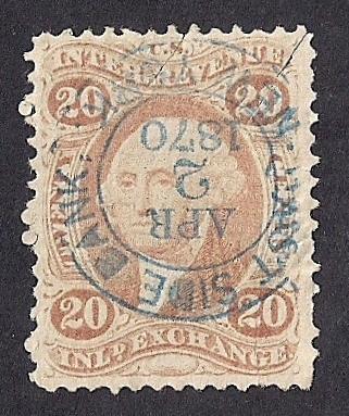 #R42C 20 cents Inland Exchange Revenue 1870 Stamp used VF