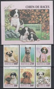 BENIN Sc# 1087-93 CPL MNH SET of 6 + SOUVENIR SHEET of DOGS