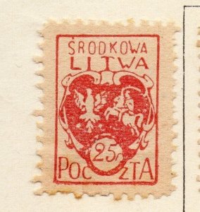 Lithuania (Central) 1920-21 Early Issue Fine Mint Hinged 25f. 074639