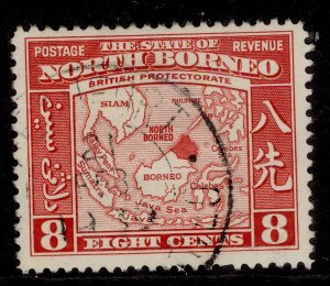 NORTH BORNEO GVI SG308, 8c scarlet, FINE USED.