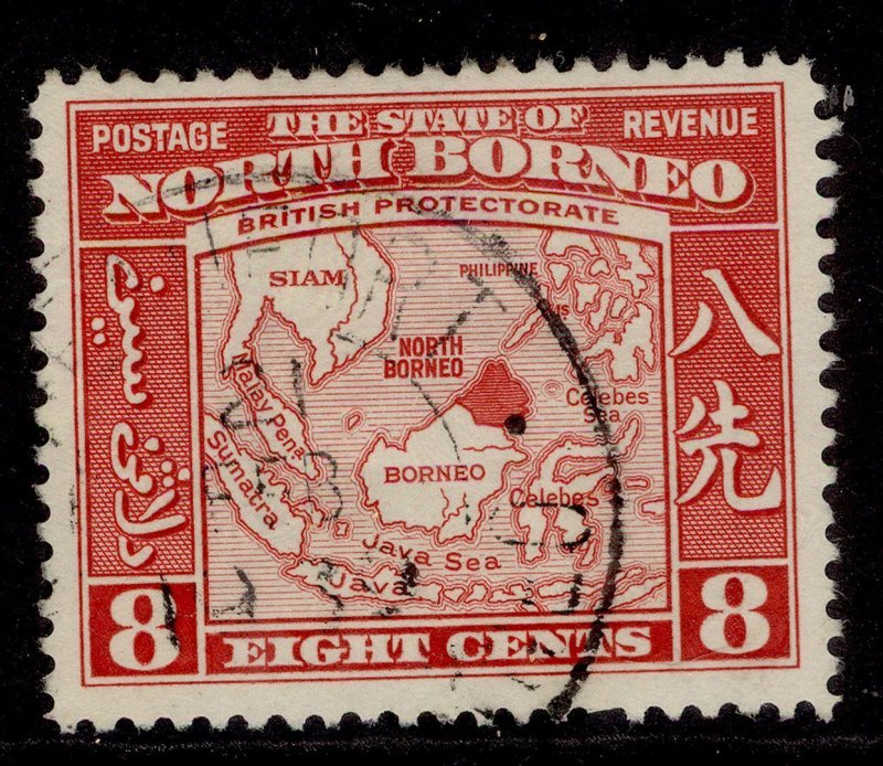 NORTH BORNEO GVI SG308, 8c scarlet, FINE USED.