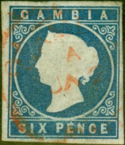 Gambia 1874 6d Blue SG8Var Broken Frame Line at Base Fine Used