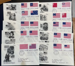 2000 US FDC Stars and Stripes Sc# 3403a-t Complete Set of 10 PCS Cachets, Addr