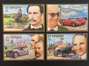 1987 St. Vincent Sc# 1044-1047 Automobile Centenary, Benz, Ferrari, RR, Ford MNH